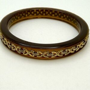 Vintage Carolee Amber Lucite Metal Chain Bangle Bracelet
